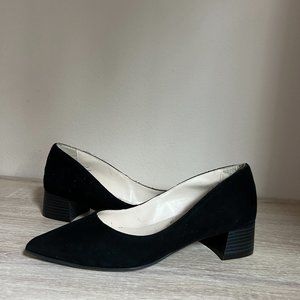 NWOB - ELODIE Black Suede Block Heel Pointed Toe Pumps Shoes